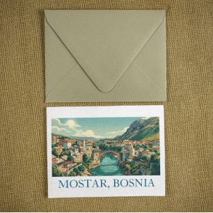 Mostar Bosnia Old Bridge Stari Most Retro Travel Invitation