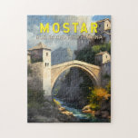 Mostar Stari Most Travel Oil Painting Art Vintage Jigsaw Puzzle<br><div class="desc">Mostar travel design in a renaissance art style. It’s known for the iconic Stari Most (Old Bridge),  a reconstructed mediaeval arched bridge.</div>