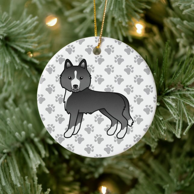 Mostly Black Siberian Husky Cute Cartoon Dog Ceramic Tree Decoration (Tree)