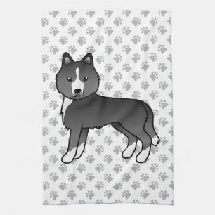 Mostly Black Siberian Husky Cute Cartoon Dog Tea Towel
