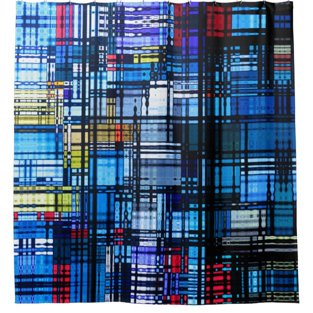 Mostly Blue Mid Century Modern Abstract Shower Curtain (Front)