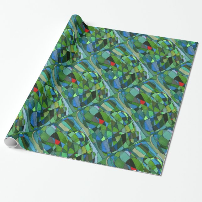 "Mostly Greens" Abstract Design Wrapping Paper (Unrolled)