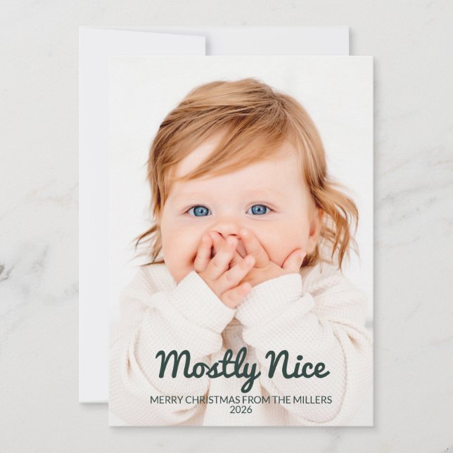 Mostly Nice Funny 2 Photo Holiday Christmas Card (Front)