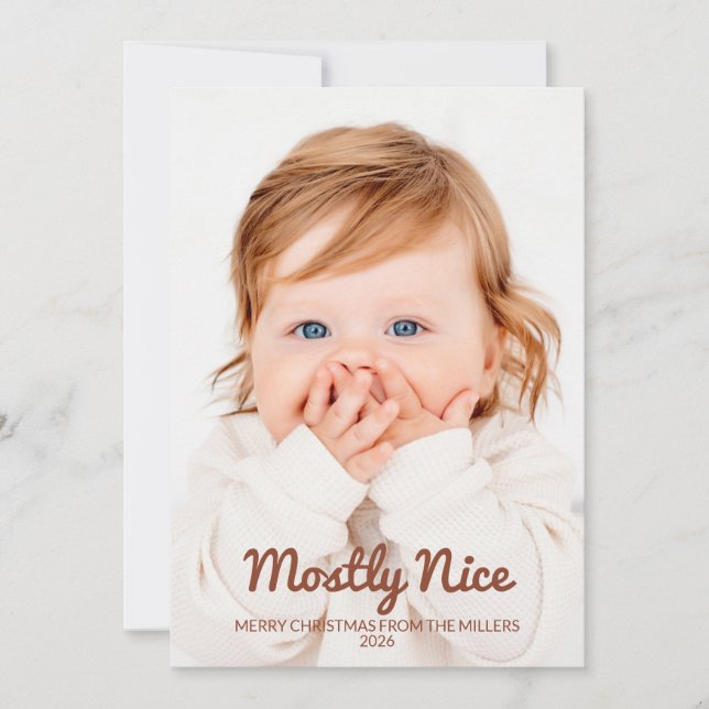 Mostly Nice Funny 2 Photo Holiday Christmas Card (Front)