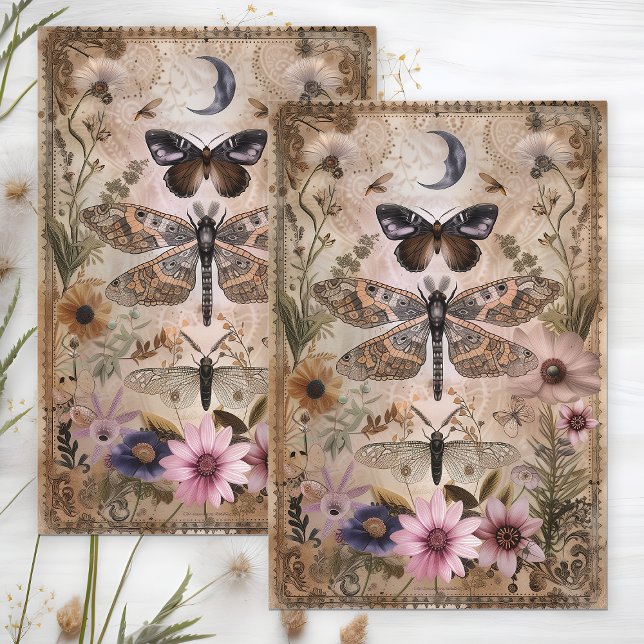 MOTH AND BUTTERFLY FLORAL DECOUPAGE TISSUE PAPER (MOTH AND BUTTERFLY FLORAL DECOUPAGE TISSUE PAPER)