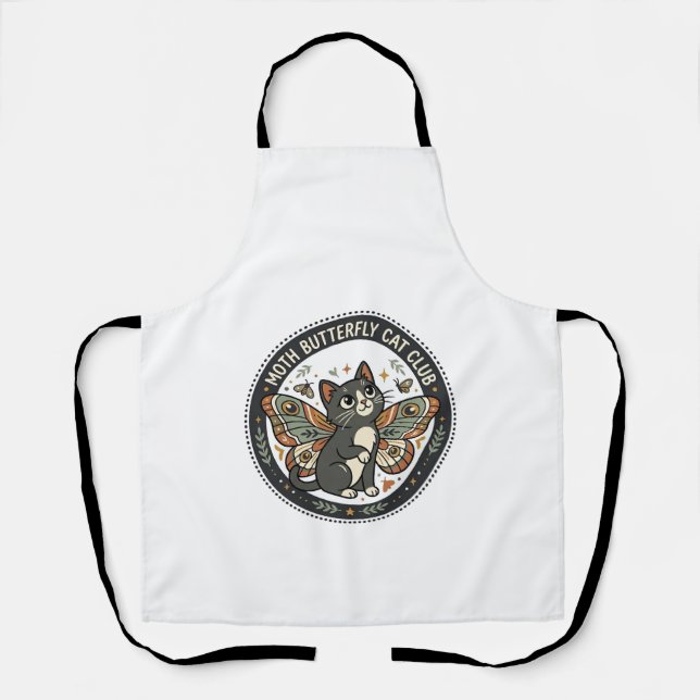 Moth Butterfly Cat POD Vector Art - Moth Butterfly Apron (Front)