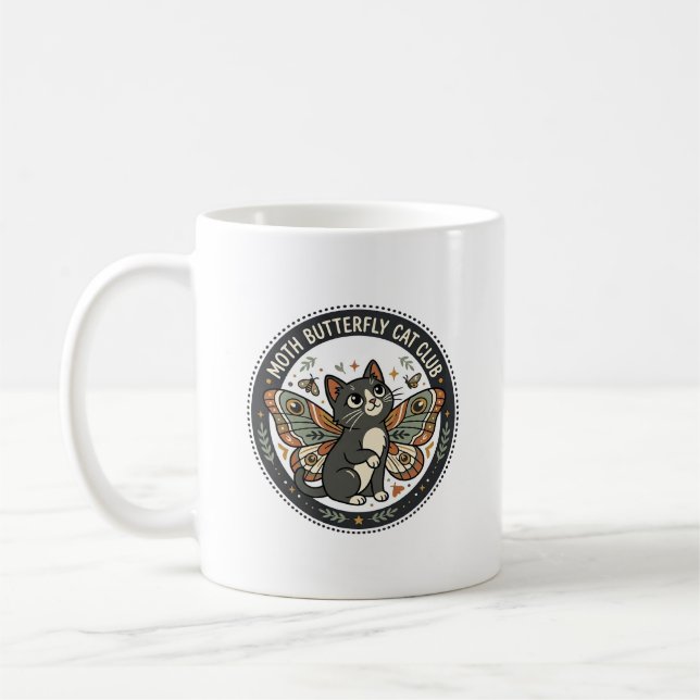 Moth Butterfly Cat POD Vector Art - Moth Butterfly Coffee Mug (Left)