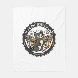 Moth Butterfly Cat POD Vector Art - Moth Butterfly Fleece Blanket