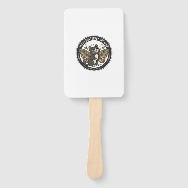 Moth Butterfly Cat POD Vector Art - Moth Butterfly Hand Fan (Front)