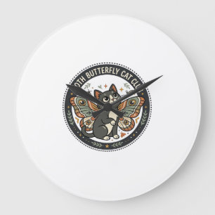 Moth Butterfly Cat POD Vector Art - Moth Butterfly Large Clock