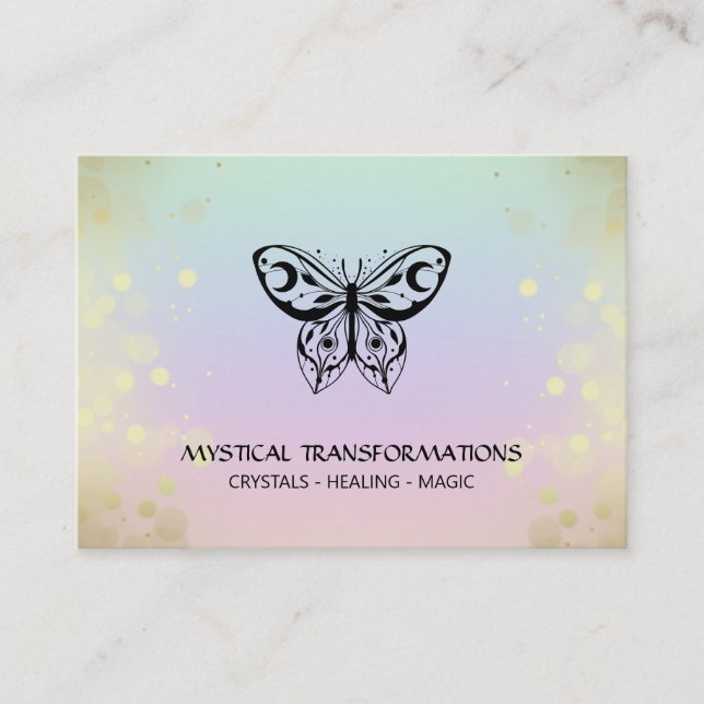 *~* Moth Butterfly Magic Boho Rainbow Pastel  Business Card (Front)