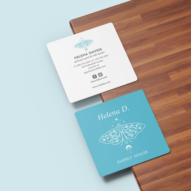 Moth Butterfly Moon Phase Reiki Practitioner Yoga  Square Business Card (Creator Uploaded)