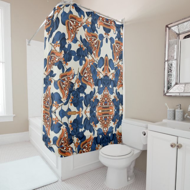 Moth Butterfly Pattern Shower Curtain (In Situ)