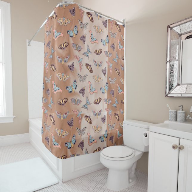 Moth Butterfly Pattern Shower Curtain (In Situ)