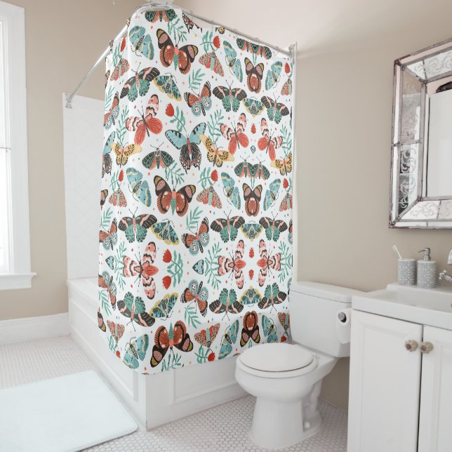 Moth Butterfly Pattern Shower Curtain (In Situ)