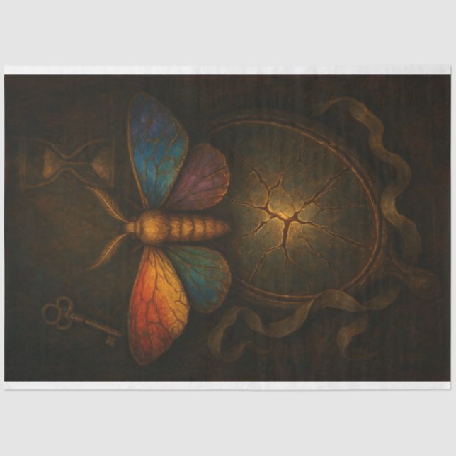 Moth Cracked Mirror & Key Decoupage Paper LGBTQ (Front)