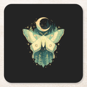 Moth Fairycore Goblincore Whimsigoth Cottagecore Square Paper Coaster