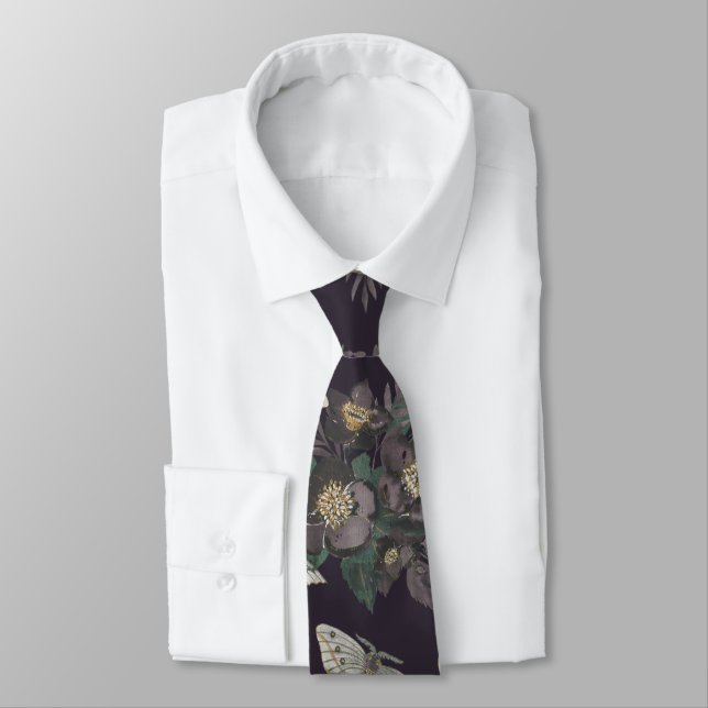 Moth Floral Pattern Tie (Tied)