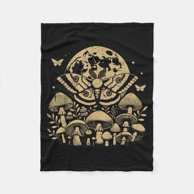 Moth Full Moon Mushroom Boho Aesthetic Occult Men  Fleece Blanket (Front)