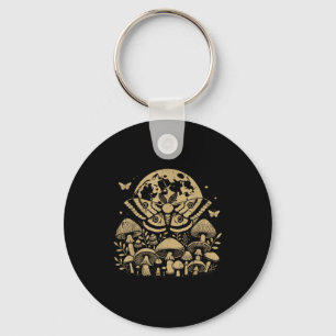 Moth Full Moon Mushroom Boho Aesthetic Occult Men Key Ring