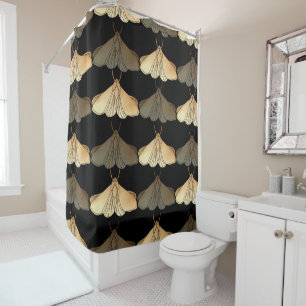 Moth in gold pattern shower curtain