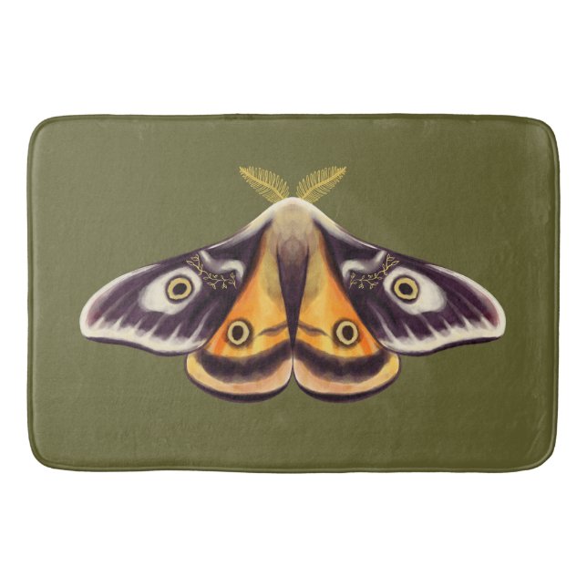 Moth Insect Art Goblincore Saturnia Witchy Green Bath Mat (Front)