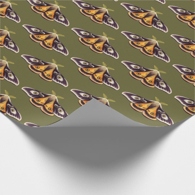 Moth Insect Art Goblincore Saturnia Witchy Green Wrapping Paper (Corner)