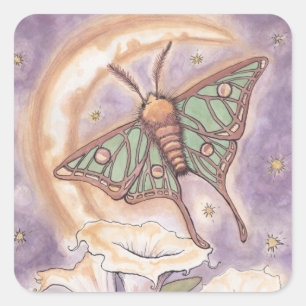 Moth & Moonflowers Square Sticker