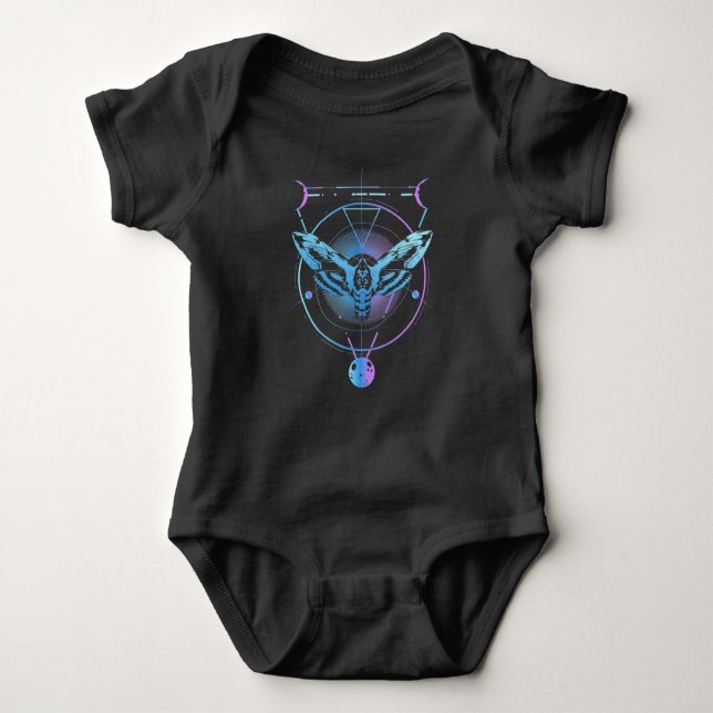 Moth Pastel Goth Geometric Witchy Crescent Baby Bodysuit (Front)