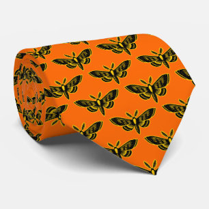 Moth Pattern - Black and Amber on Orange Tie