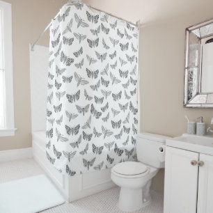 Moth Pattern Moths Cool Elegant Black Grey White Shower Curtain