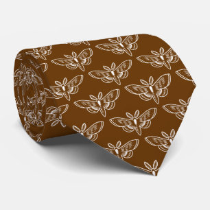 Moth Pattern - White on Walnut Brown Tie