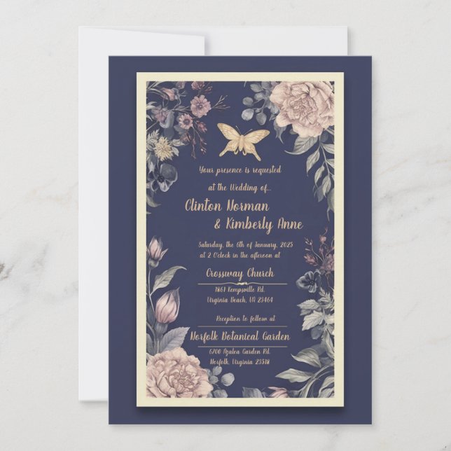 Moth, Rose & Thistle Wedding Invitation II (Front)
