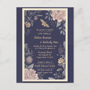 Moth, Rose & Thistle Wedding Invitation Postcard