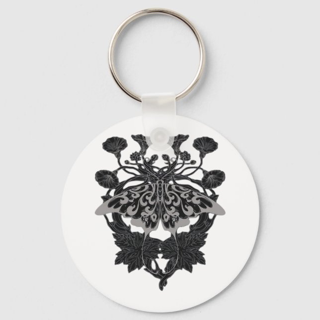Moth Talisman - Whimsigoth Drawing - White Version Key Ring (Front)