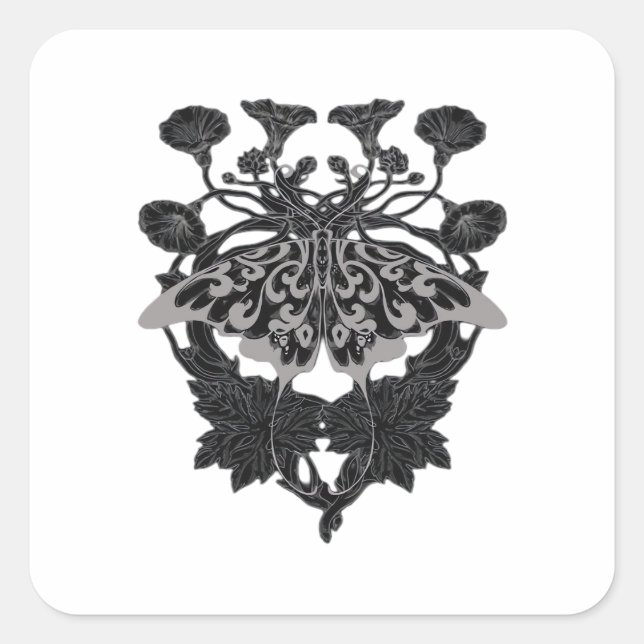 Moth Talisman - Whimsigoth Drawing - White Version Square Sticker (Front)