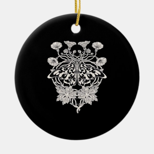 Moth Talisman - Whimsigoth Screenprint Style Drawi Ceramic Tree Decoration (Front)