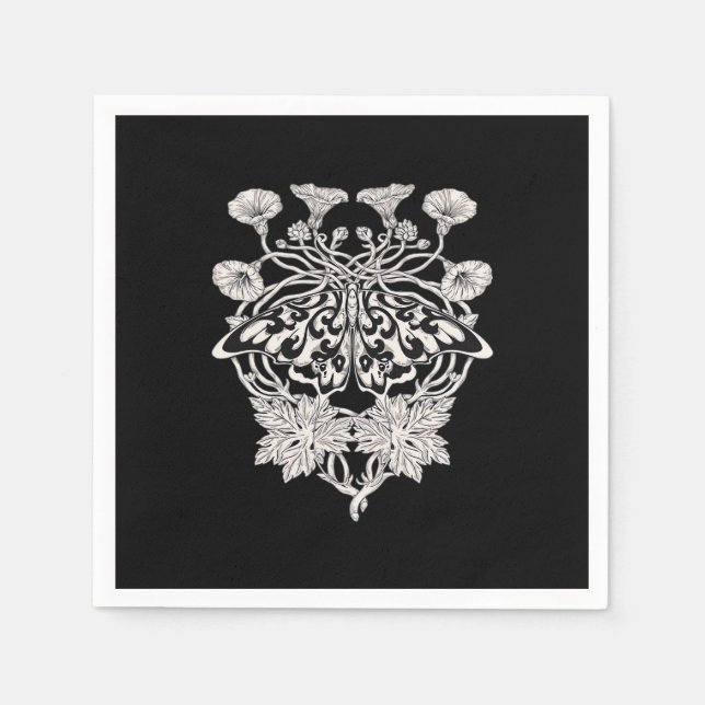 Moth Talisman - Whimsigoth Screenprint Style Drawi Napkin (Front)