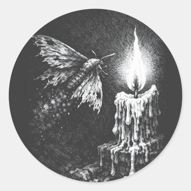 Moth to the Flame — by BurnsInHell Classic Round Sticker (Front)