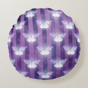 Moth white purple striped pattern mystical  round cushion