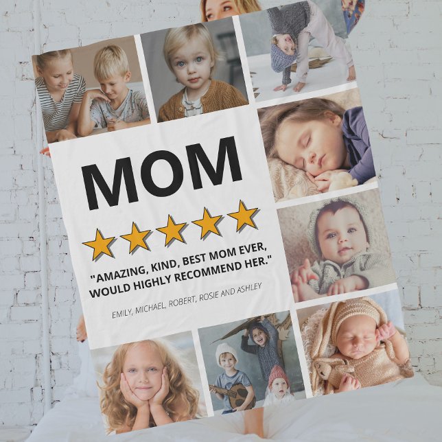 Mother 5 Star Rating | Photo Collage Mum Fleece Blanket (Creator Uploaded)