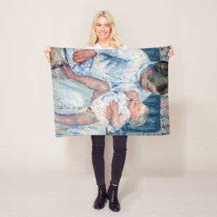 Mother About to Wash Her Sleepy Child, Cassatt Fleece Blanket