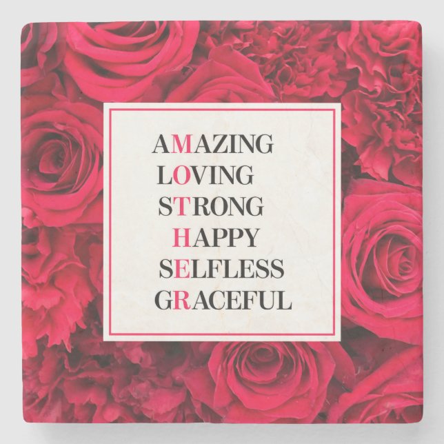 Mother Acronym Red Rose Stone Coaster (Front)