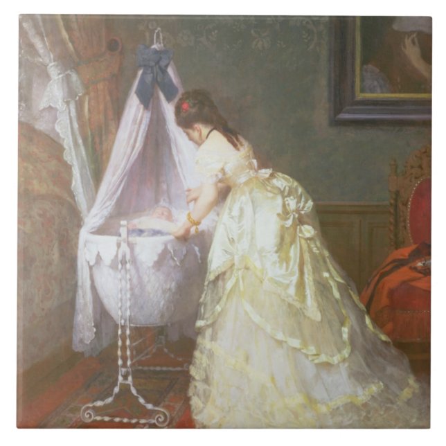 Mother and Baby, 1869 (oil on panel) Tile (Front)