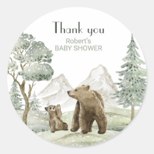Mother and baby bear watercolor forest invitation  classic round sticker