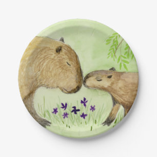 Mother and Baby Capybara Paper Plate