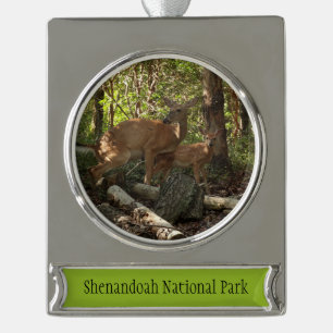 Mother and Baby Deer at Shenandoah National Park Silver Plated Banner Ornament