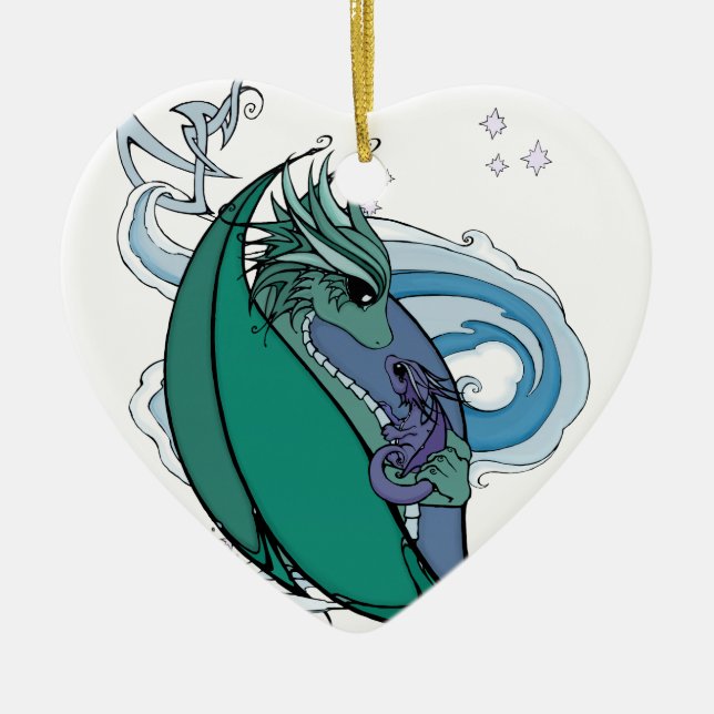 mother and baby dragon ceramic tree decoration (Front)