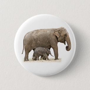 Mother and Baby Elephant 6 Cm Round Badge