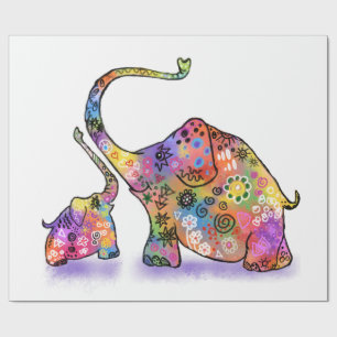 Mother and Baby Elephant Baby Gift Wrapping Paper